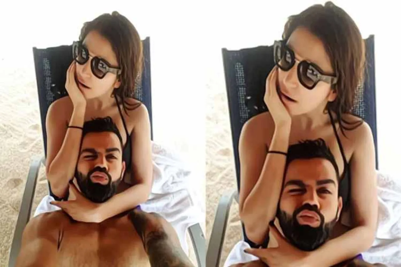 virat anushka holiday photo, virat anushka beach selfie, virat kohli anushka latest photo, virushka memes, virat anushka beach photo memes, indian express, entertainment news,