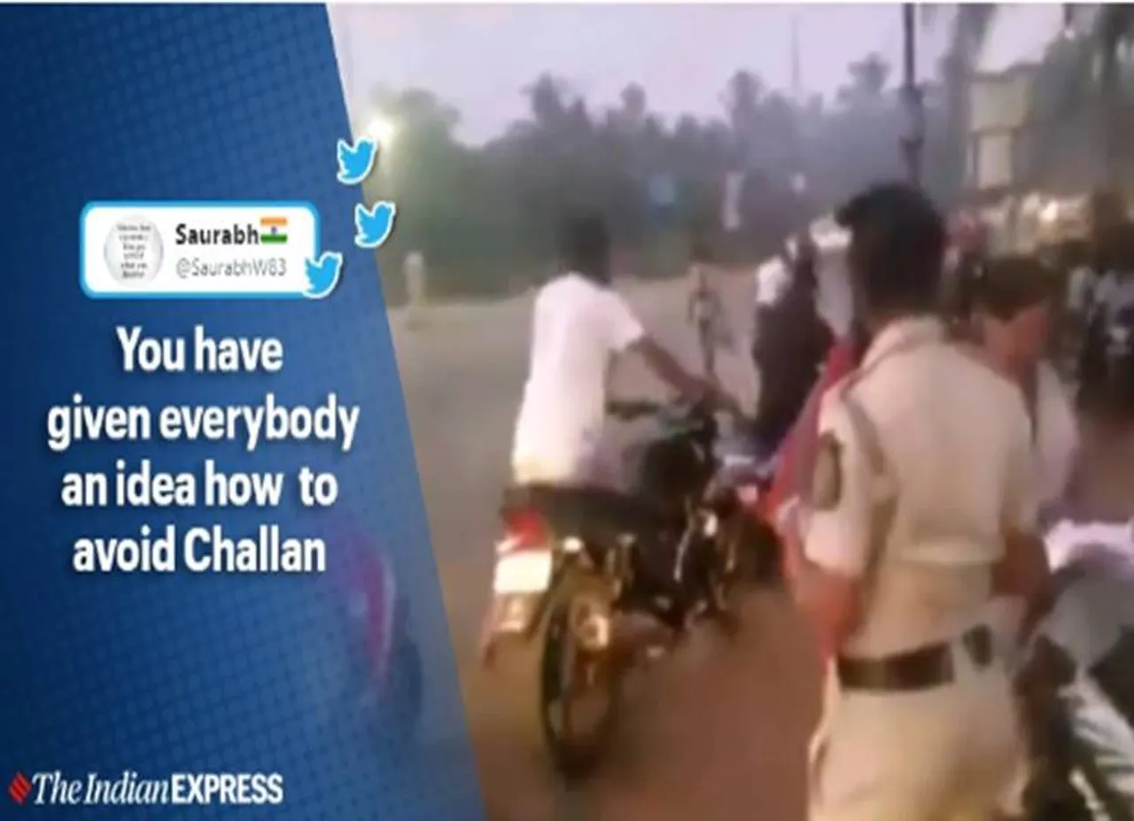 people walking with bike without helmet police shocks viral video - எங்க புள்ளைங்க எல்லாம் பயங்கரம்! - டிராபிக் போலீஸுக்கே பெப்பே காட்டிய வாகன ஓட்டிகள்