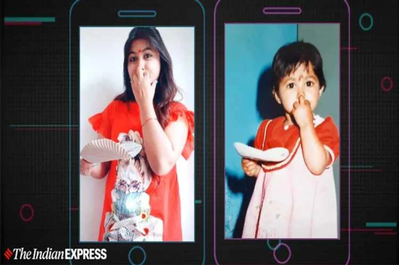 tiktok, tiktok videos, #childhoodmemories, tiktok challenges, reenact childhood pictures, trending, indian express news