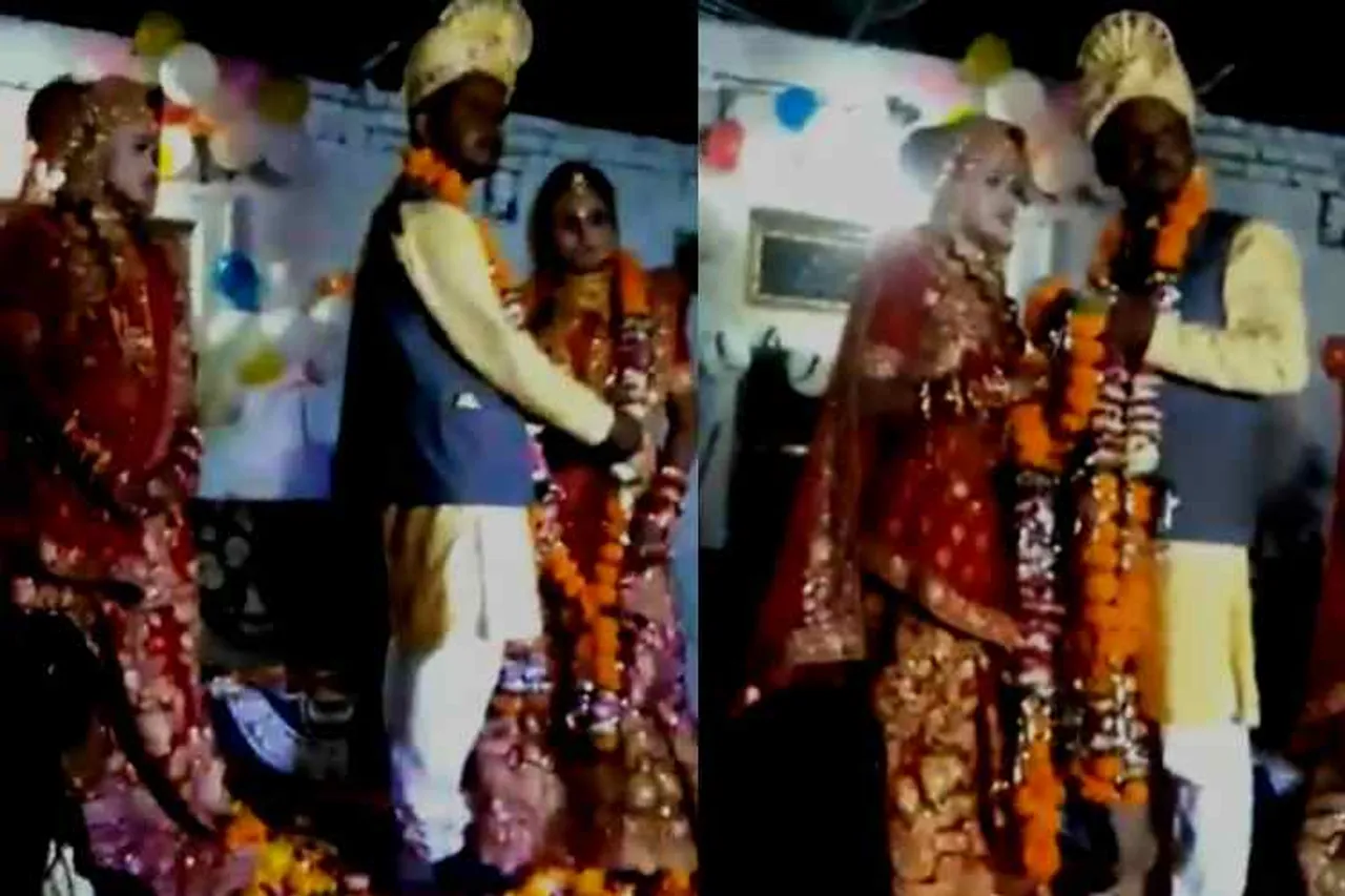 a man married two cousin sisters, a man married two cousin sisters same time, ஒரே மேடையில் இரண்டு பெண்களுடன் திருமணம், two cousin sisters marry same man in same time, மத்தியப் பிரதேசத்தில் ஒரே மேடையில் இரண்டு பெண்களுடன் திருமணம், வைரல் வீடியோ, two cousin sisters marry same man in same mandap, two sisters marry a man in madhya pradesh viral video