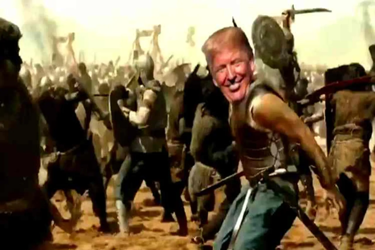 donald trump, donald trump in india, டொனால்ட் டிரம்ப், பாகுபலி 2 வீடியோ, baahubali video, donald trump baahubali song video, donald trump india visit, டிரம்ப் இந்தியா வருகை, பாகுபலி டிரம்ப், trump india visit, trump modi meeting