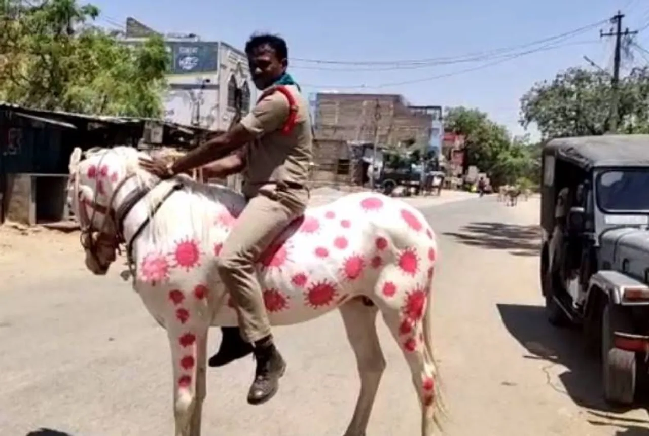 AP Cop Painting Horse with COVID-19 Images to Create Awareness