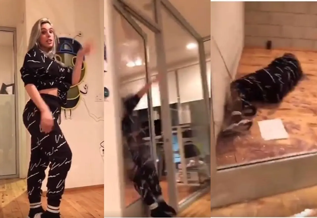 TikTok viral video Lele Pons broken glass door and fell down