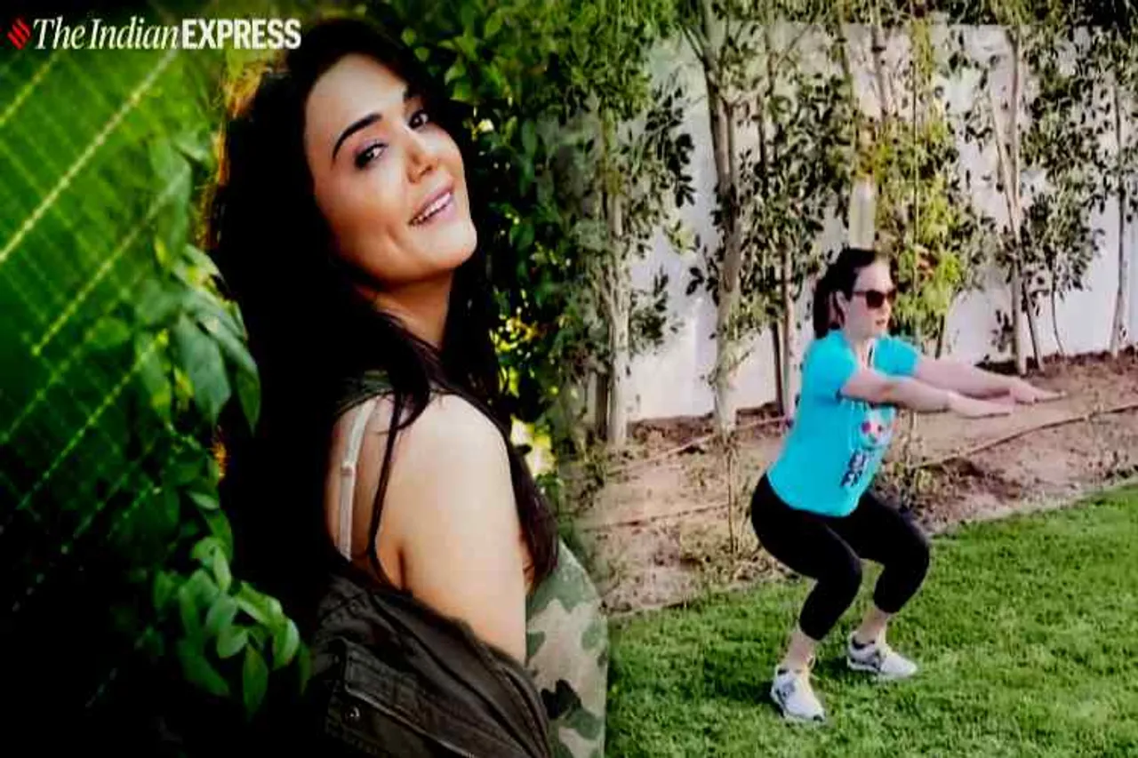 preity zinta workout, பிரித்தி ஜிந்தா, preity zinta, பிரித்தி ஜிந்தா உடற்பயிற்சி வீடியோ, preity zinta bottle squat challenge, இன்ஸ்டாகிராம், வைரல் வீடியோ, squats, celeb fitness