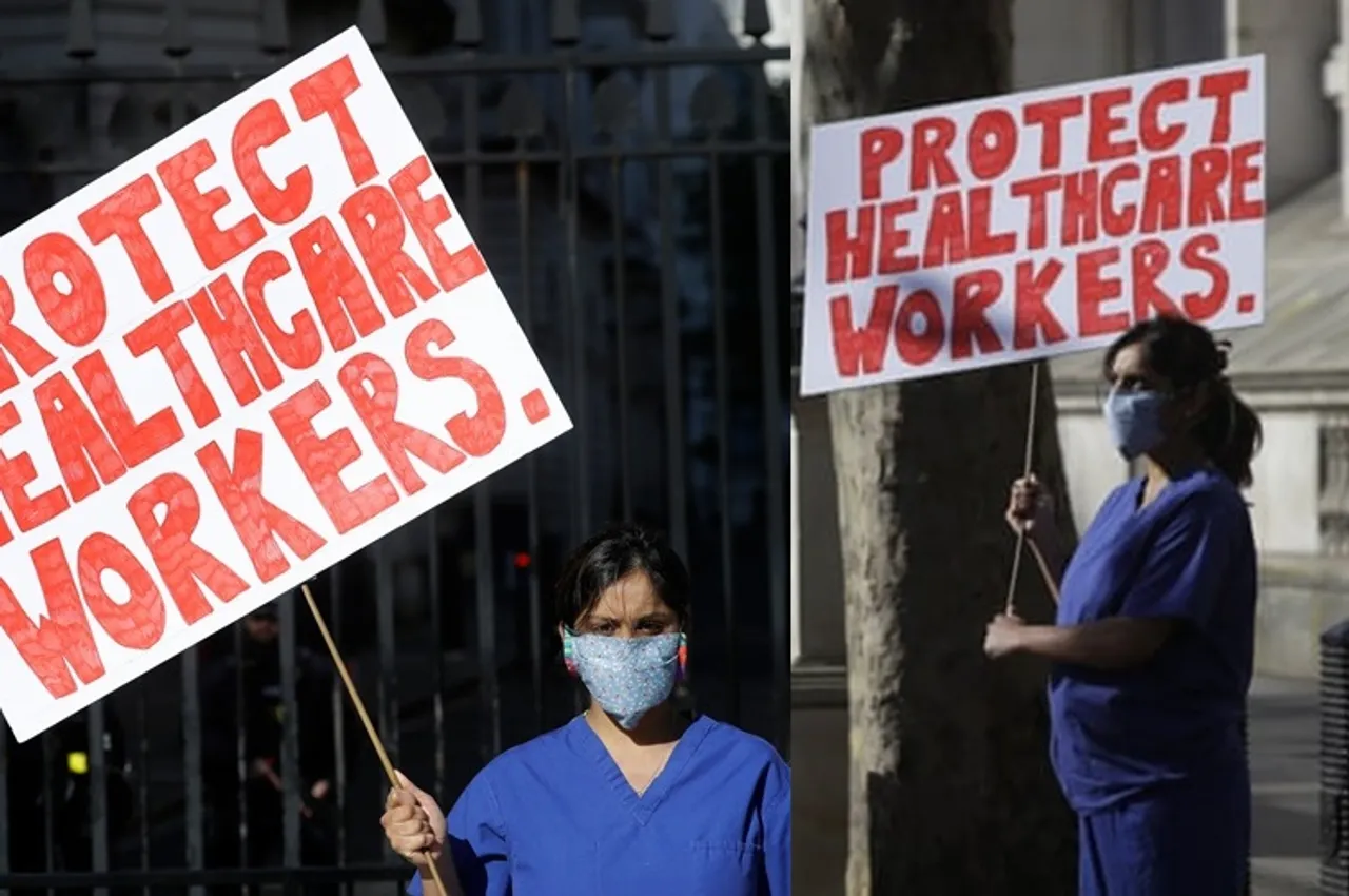 Indian origin dr Meenal Viz stages a protest outside British PM's office