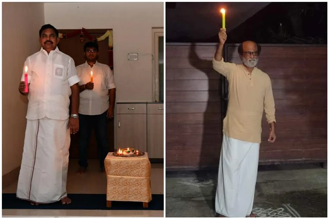 pm modi lighting, cm edappadi k palaniswami lighting, விளக்கேற்றிய தலைவர்கள், ரஜினி விளக்கேற்றினார், முதல்வர் பழனிசாமி விளக்கேற்றினார், rajinikanth lighting, vijayakanth lighting, ministers lighting, leaders lighting fights against coronavirus pandemic