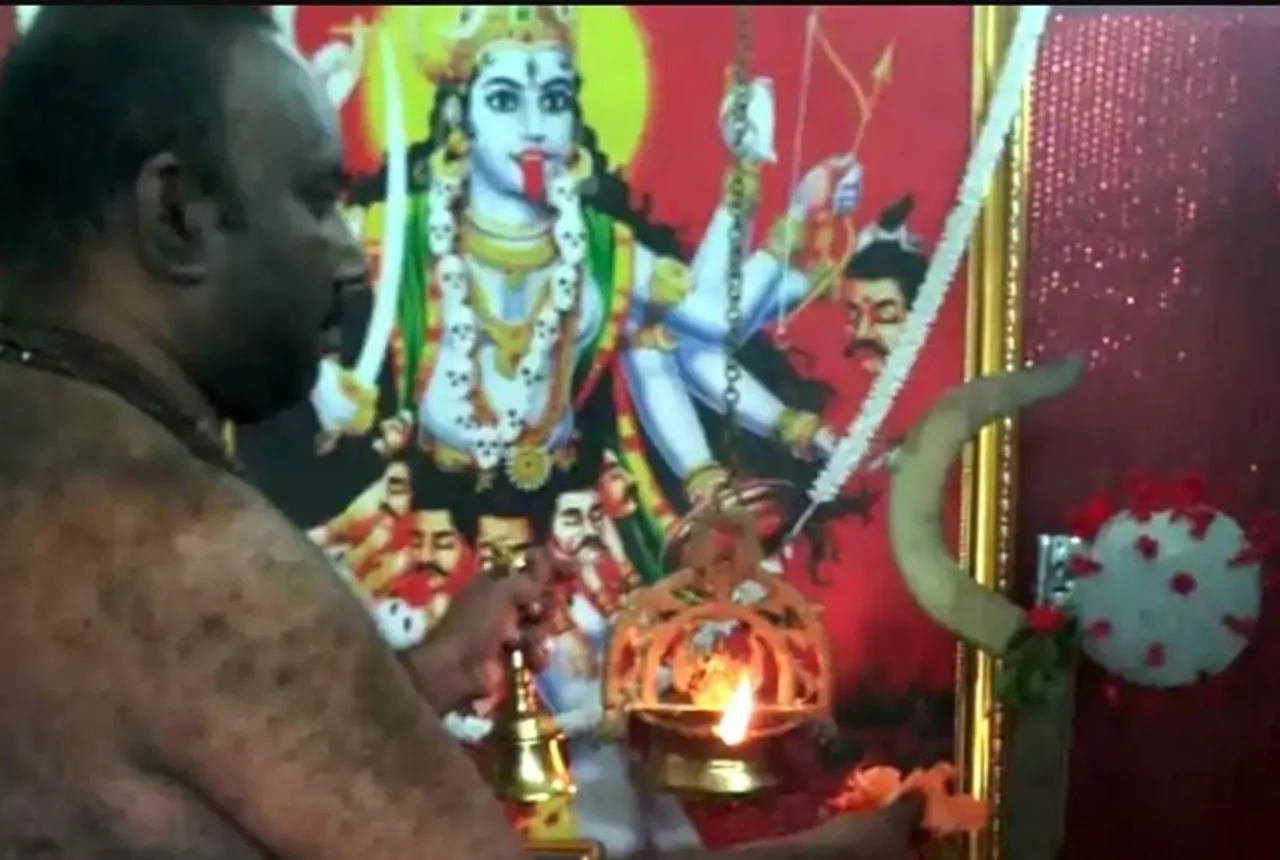 Kerala man prays Corona Devi daily at his home
