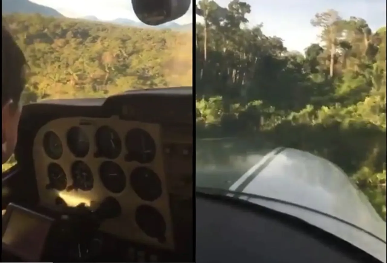 Trending viral video of pilot landing his plane amid thick forest