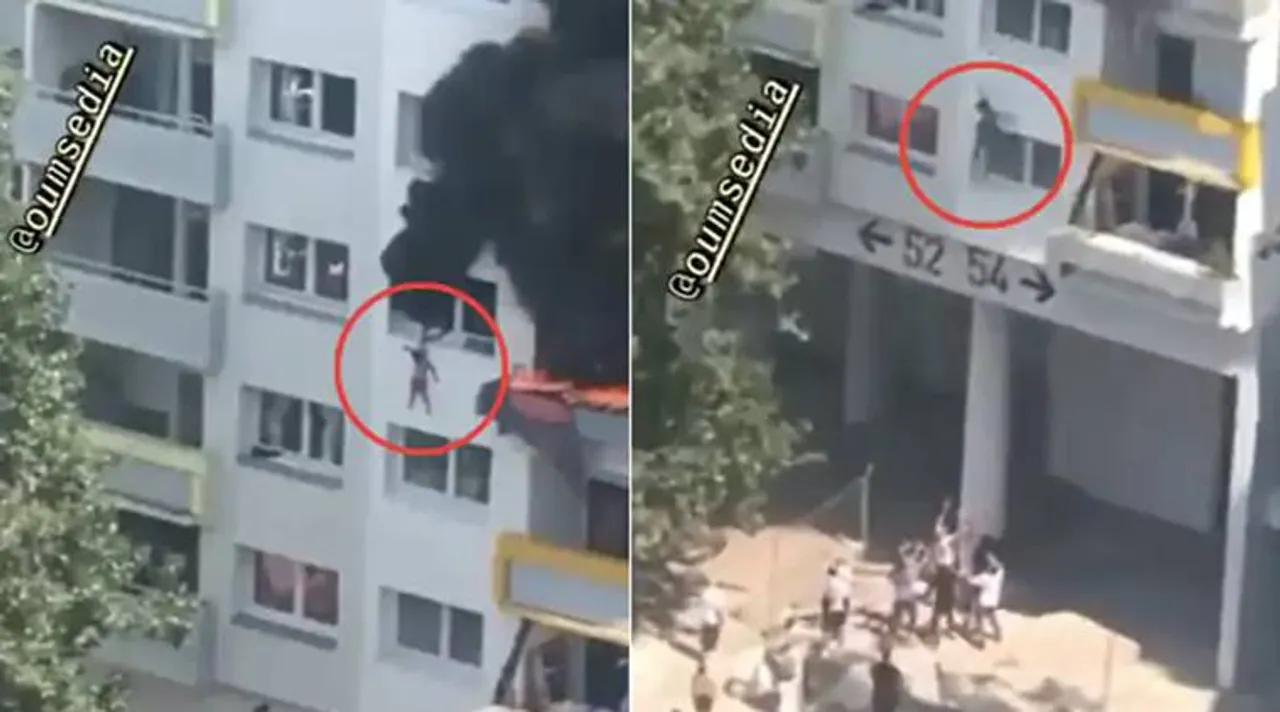 பற்றி எறிந்த வீடு! 3வது மாடியில் இருந்து குதித்த சிறுவர்கள் (வீடியோ)
