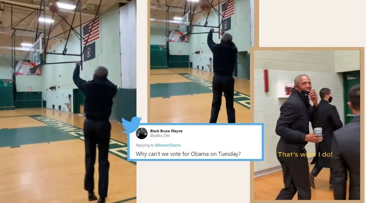 Barack Obama shows off basketball skills on campaign trail