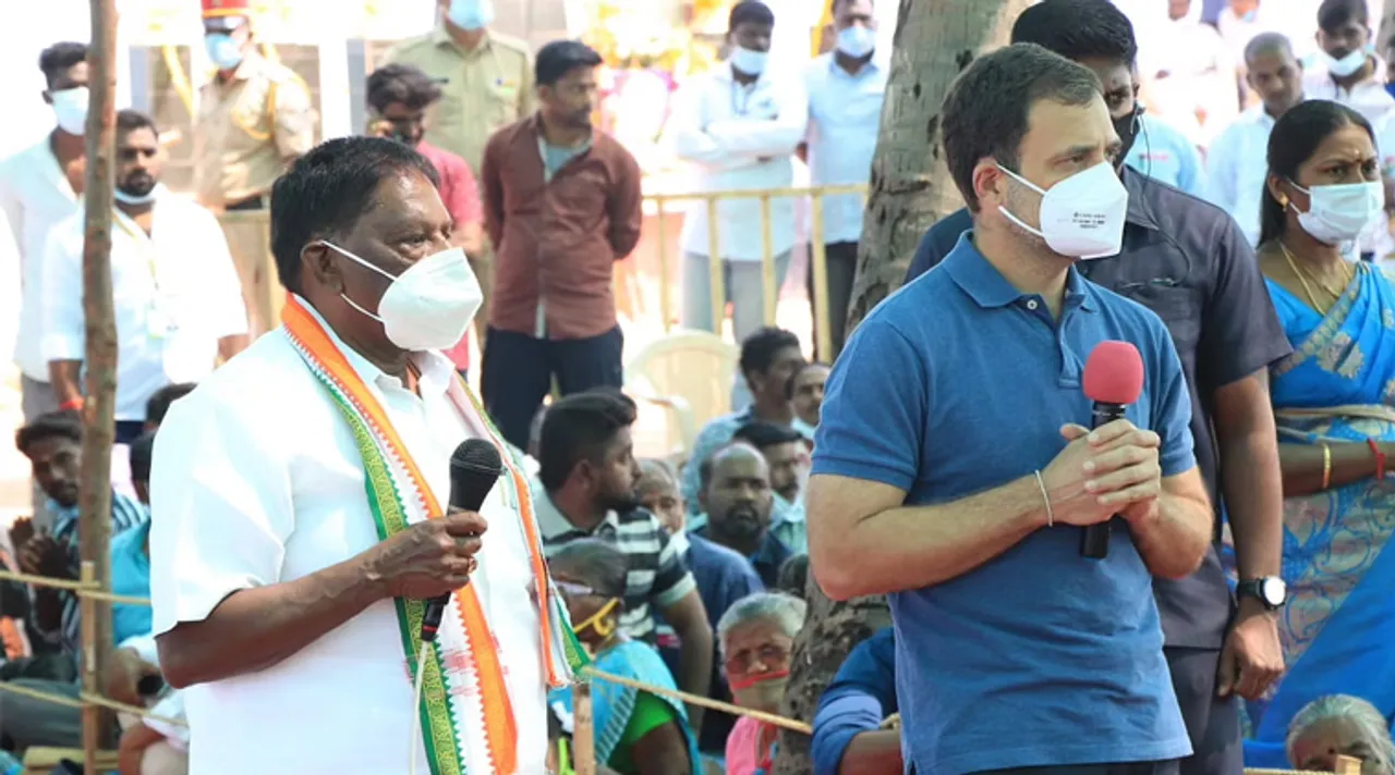 ராகுல்காந்திக்கு தவறாக மொழிபெயர்த்த புதுவை முதல்வர் : வைரலாகும் வீடியோவால் பரபரப்பு