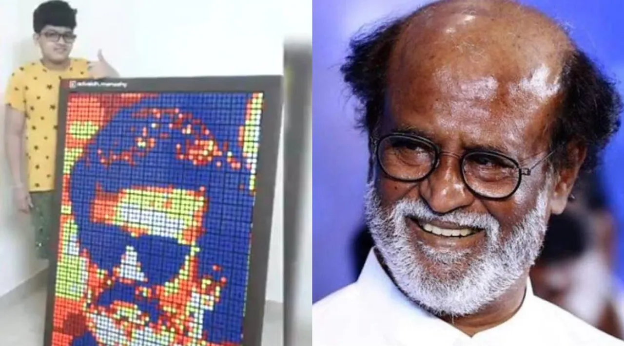 Rajinikanth, Rajinikanth wishes Kerala Boy Advaidh, நடிகர் ரஜினிகாந்த், ரஜினி, சூப்பர் ஸ்டார், little boy Advaidh creates Rubiks Cube mosaic, ரூபிக்ஸ் க்யூப் மொசைக், க்யூப்ஸ் படம், கேரள சிறுவன் வரைந்த க்யூப்ஸ் ரஜினி புகைப்படம், வைரல் வீடியோ, rubiks cube mosaic portrait of Rajinikanth, viral video, rajinikanth wishes audio