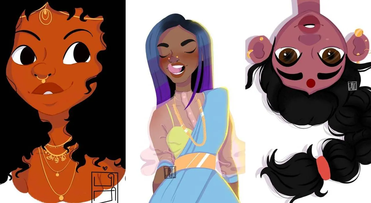 ultra modern tamil ponnu doodles with traditional touch check the works of artist priya