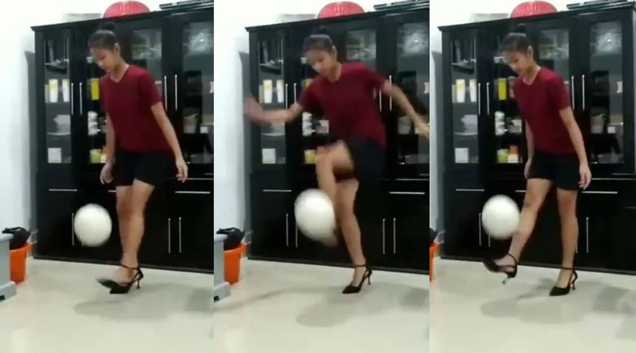 Trending video of 14 years old mizo girl doing keepy uppy
