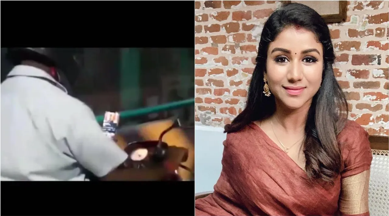 man watches raja rani 2 serial on mobile phone while riding bike, செல்போனில் டிவி சீரியல் பார்த்துக்கொண்டே பைக் ஓட்டிச்சென்ற அந்த நபர், ராஜா ராணி 2 சீரியல், ஆல்யா மானசா, கோவை, வைரல் வீடியோ, peson watches raja rani serial while riding bike, alya manasa, raja rani 2, police fined who watches raja rani 2 serial on mobile phone while riding bike, tamil news, coimbatore, viral video