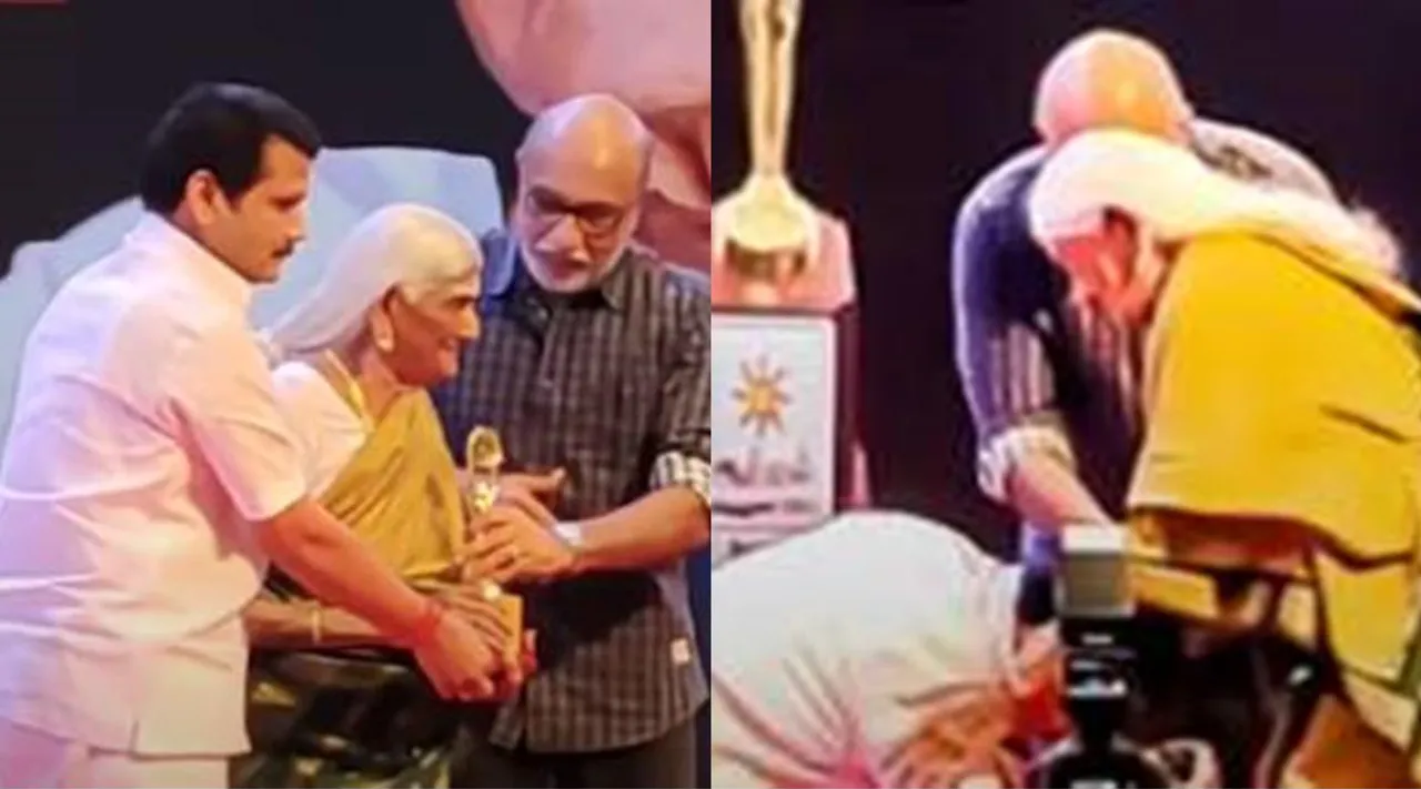 மேடையில் 103 வயது மூதாட்டி காலில் விழுந்த செந்தில்பாலாஜி… கோவையை செம்மையா கவர் பண்றாரு!