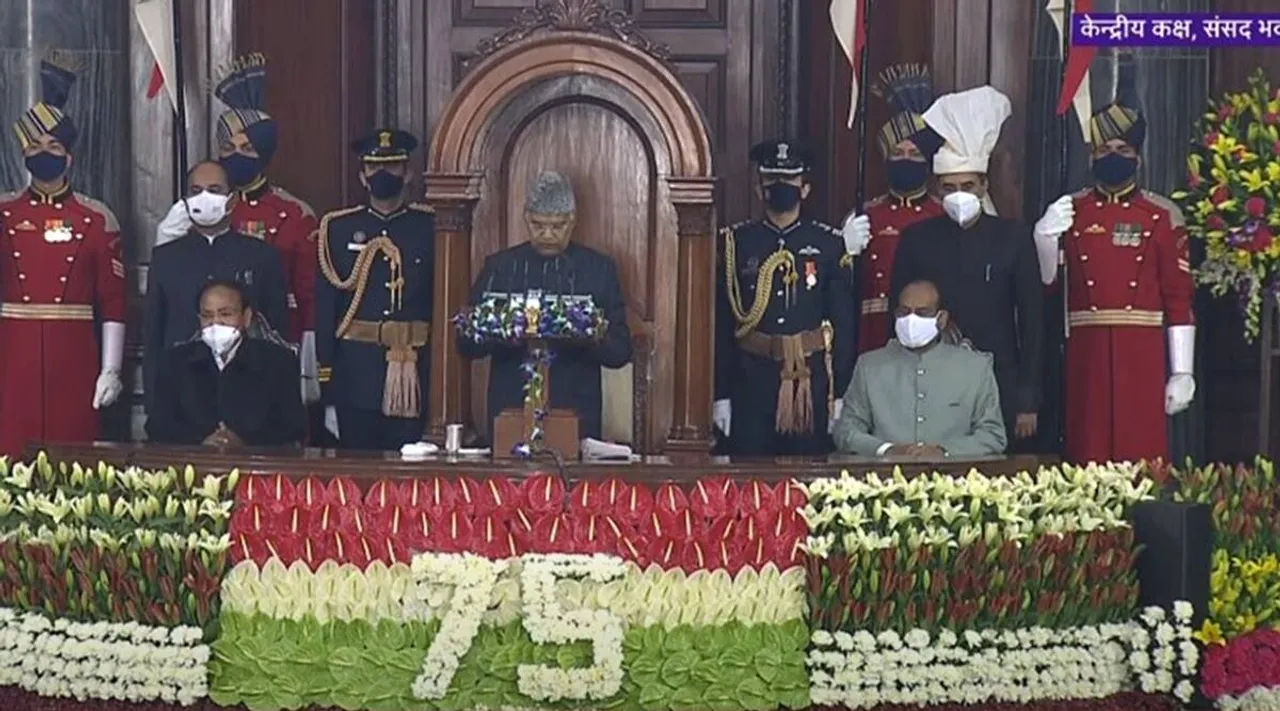 மத்திய அரசின் தடுப்பூசி, உணவு விநியோகம் உள்ளிட்ட நலத்திட்டங்களுக்கு, ஜனாதிபதி உரையில் பாராட்டு