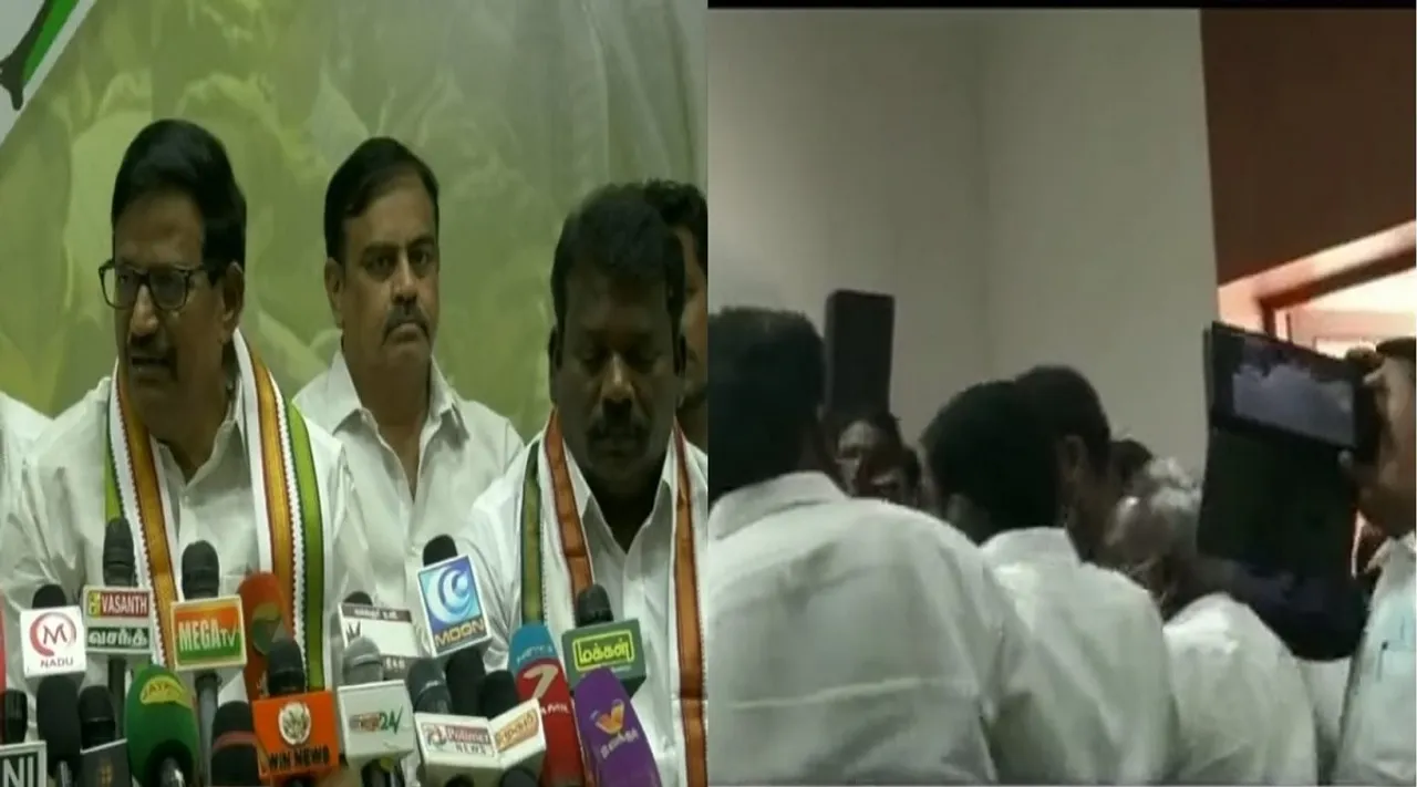 ராகுல் காந்தி வருகை அறிவிப்பு பிரஸ்மீட்டில் ரகளை: காங்கிரஸார் தள்ளுமுள்ளு