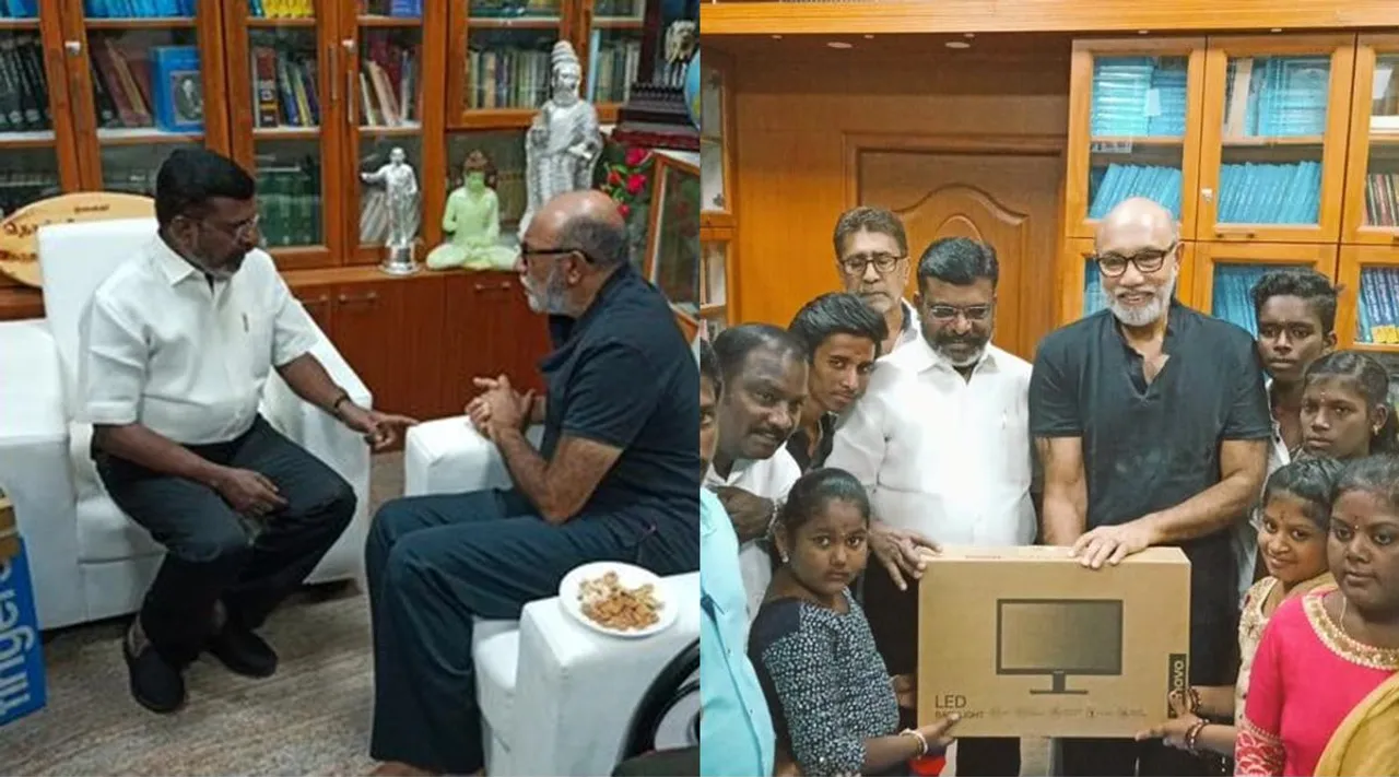 திருமாவுடன் சத்யராஜ் சந்திப்பு: பாடசாலைக்கு உதவி