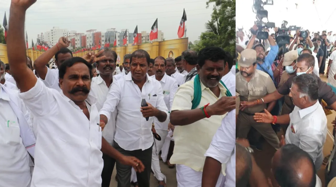 OPS car Punctured, Water bottle thrown out, AIADMK GC meeting Tamil News
