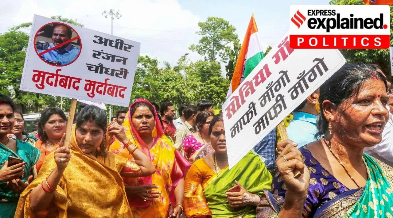 Rashtrapatni remark row, Adhir ranjan chowdhury, Congress, Monsoon session 2022, Lok Sabha, President Draupadi Murmu, BJP vs Congress, Sonia Gandhi, Smriti Irani, Lok Sabha fight, The Indian Express, Parliament Monsoon session