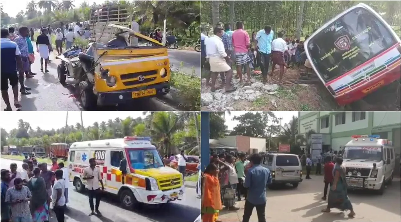 பொள்ளாச்சி அருகே சரக்கு வாகனம் மீது தனியார் பேருந்து மோதி விபத்து; 2 பேர் பலி