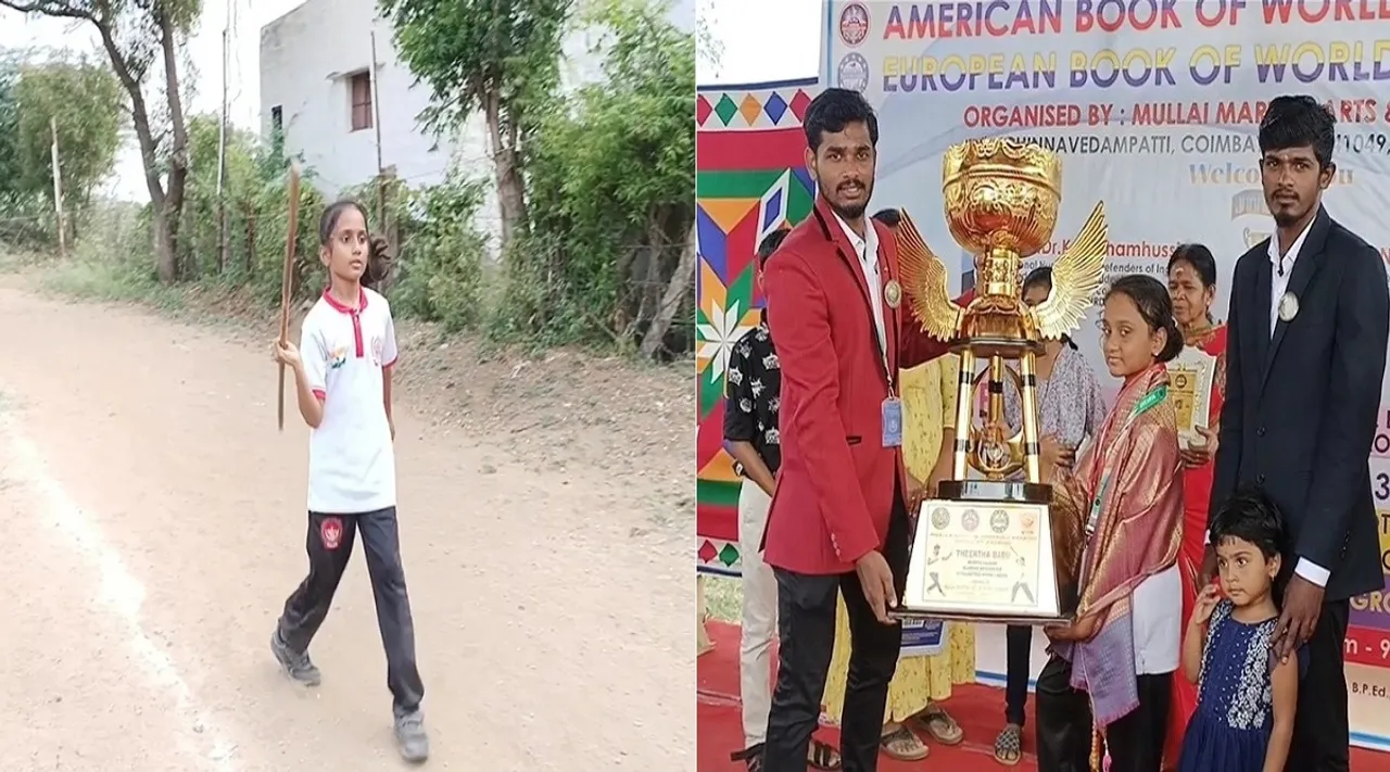 17 கி.மீ தூரம் பின்னால் நடந்து சிலம்பம் சுற்றிய சிறுமி; 3 உலக சாதனை புத்தகத்தில் இடம் பிடித்து அசத்தல்