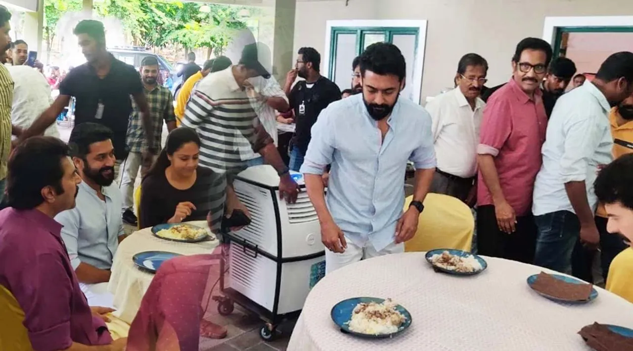 ஜோதிகா பட ஷூட்டிங்கில் திடீர் என்ட்ரி கொடுத்த சூர்யா: விருந்து வைத்த பிரபல நடிகர்