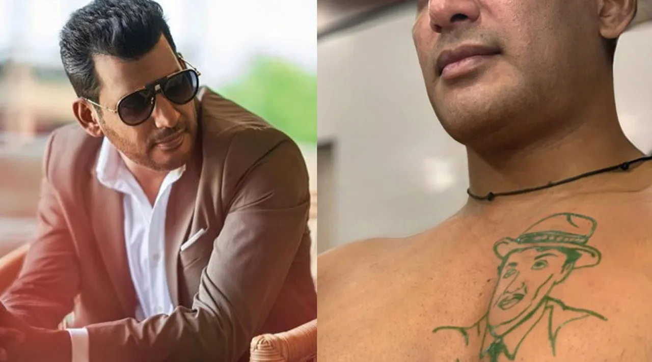 முன்னாள் முதல்வரின் முகத்தை நெஞ்சில் பச்சை குத்திய விஷால்.. அரசியல் என்ட்ரியா?