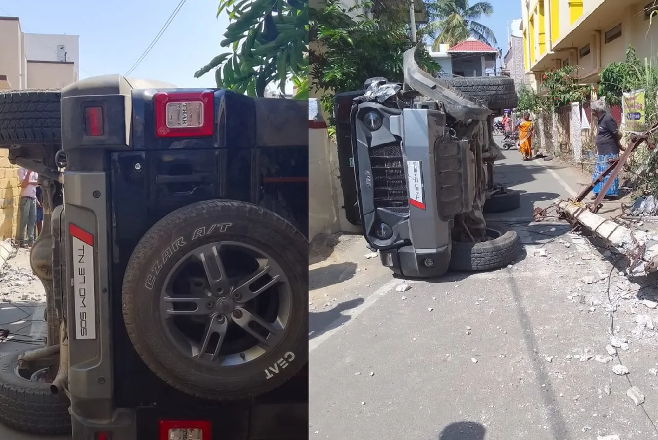 விபத்திற்குள்ளான  4 சக்கர வாகனம் - வீடியோ காட்சிகள் வெளியாகி பரபரப்பு