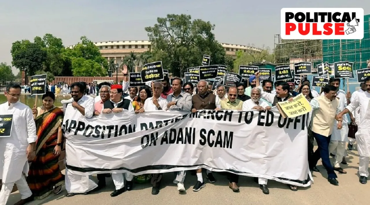opposition march, parliament, parliament budget session, political pulse, lok sabha, rajya sabha, enforcement directorate, congress. ncp, tmc, cpim, delhi, delhi news, indian express news