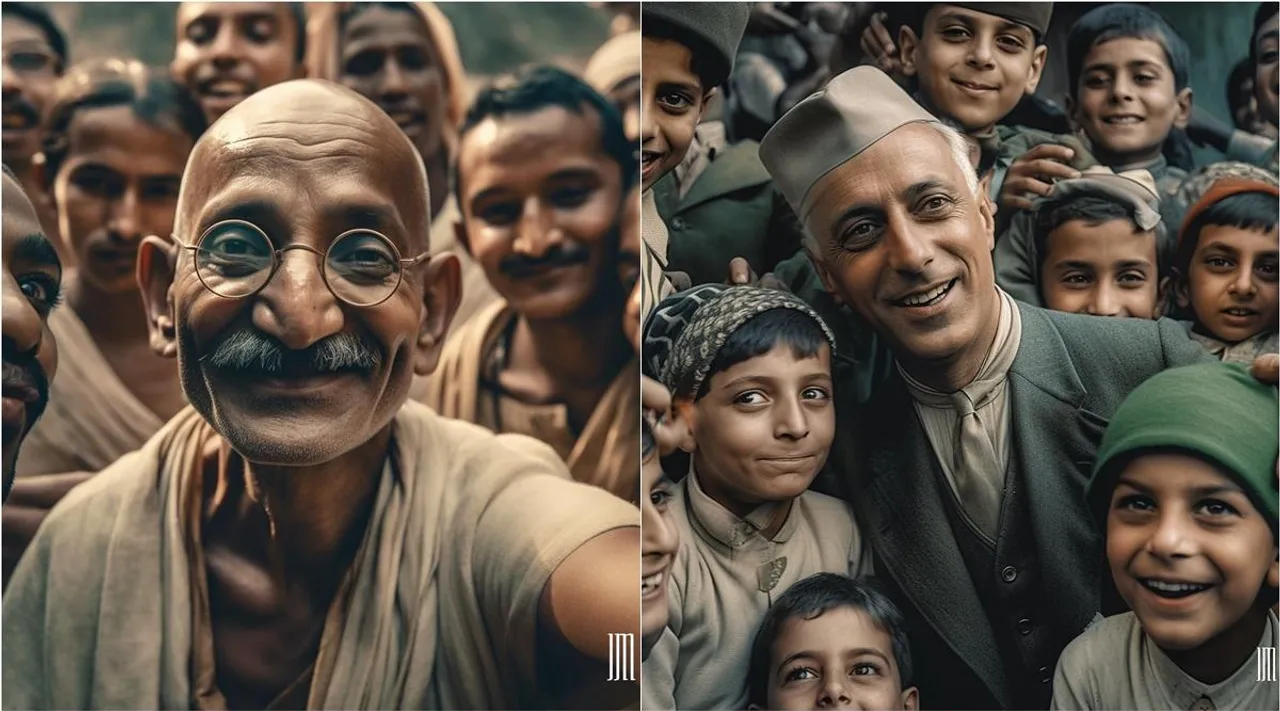 AI images show Mahatma Gandhi, Mother Teresa, Elvis Presley clicking selfies, historical figures clicking selfies, artificial intelligence, காந்தி நேரு மதர் தெரசா செல்ஃபி, ஆர்டிஃபிசியல் இண்டெலிஜென்ஸ், செயற்கை நுண்ணறிவு, Martin Luther King Jr., Abraham Lincoln, Albert Einstein, Vladimir Lenin, Marilyn Monroe, Bob Marley, Jawaharlal Nehru, BR Ambedkar and Subhas Chandra Bose, Instagram, viral, trending