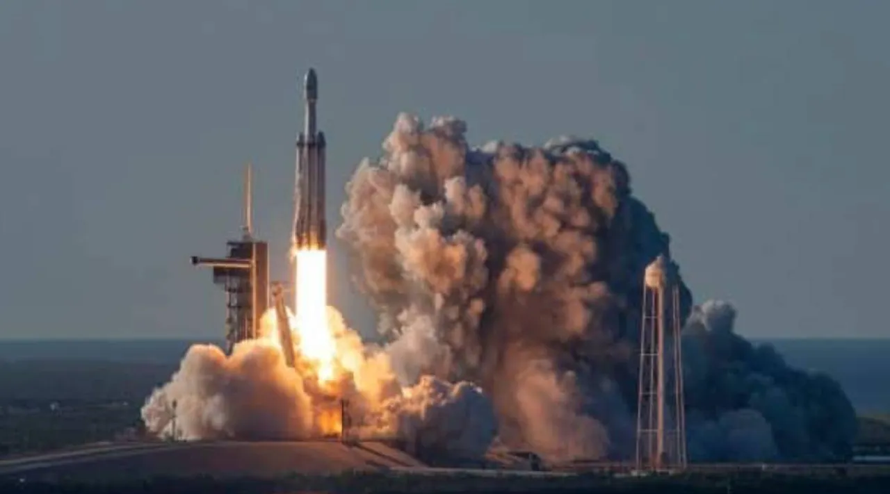 A SpaceX Falcon Heavy rocket is pictured here taking of in this undated image. (SpaceX via Twitter)