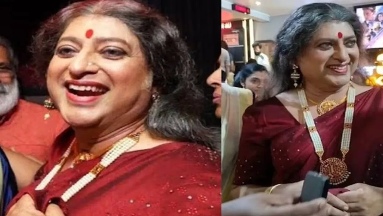 Rajasenan visits theatre wearing saree