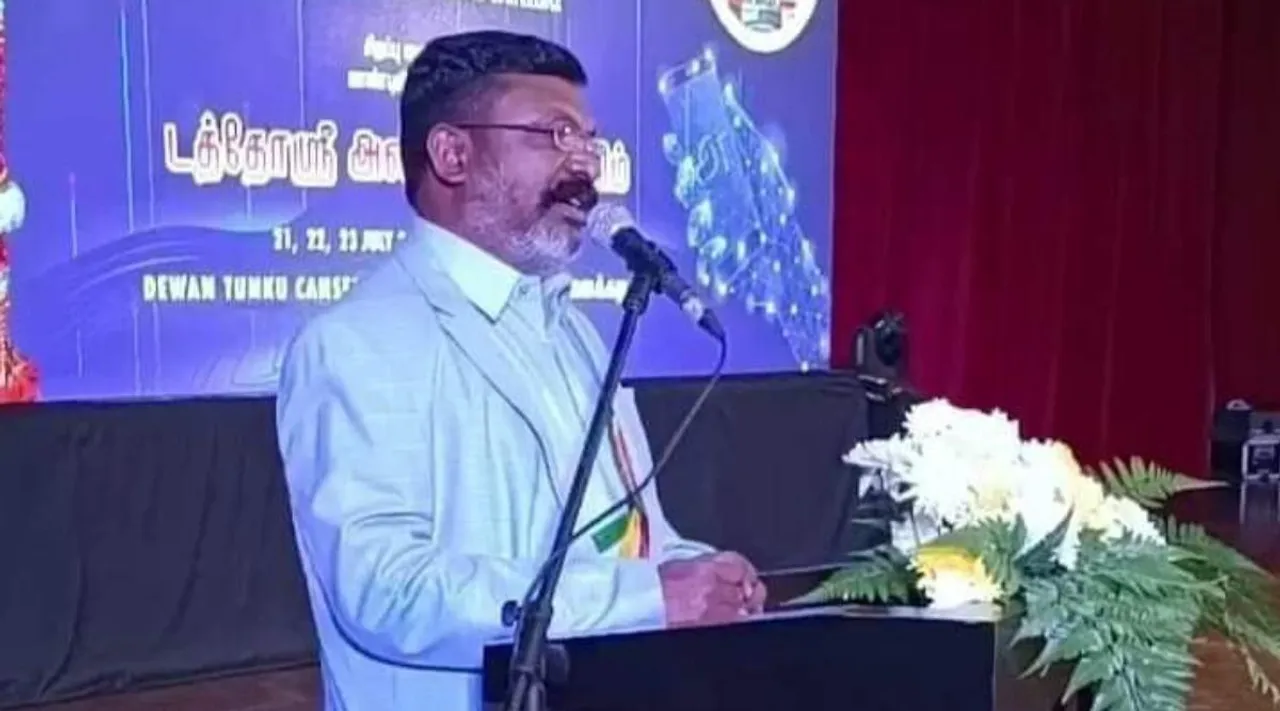 Thirumavalavan's speech on Tamil Nationalism, some audience opposed to Thirumavalavan, VCK, Malaysian World Tamil research Conference, திருமாவளவனின் தமிழ்த் தேசிய பேச்சுக்கு எதிர்ப்பு, மலேசியா உலகத் தமிழ் ஆராய்ச்சி மாநாட்டில் பரபரப்பு, Thirumavalavan, Tamil Nationalism Malaysia World Tamil Conference