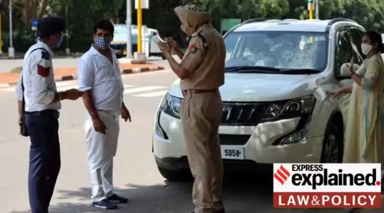 caste and religious stickers, challans for caste and religious stickers, வாகனங்களில் 'சாதி, மத ஸ்டிக்கர்' ஒட்டலாமா, Can vehicles bear caste and religious stickers, what says MV act, traffic police issues challans against vehicle bearing caste and religious stickers, indian express, express explained