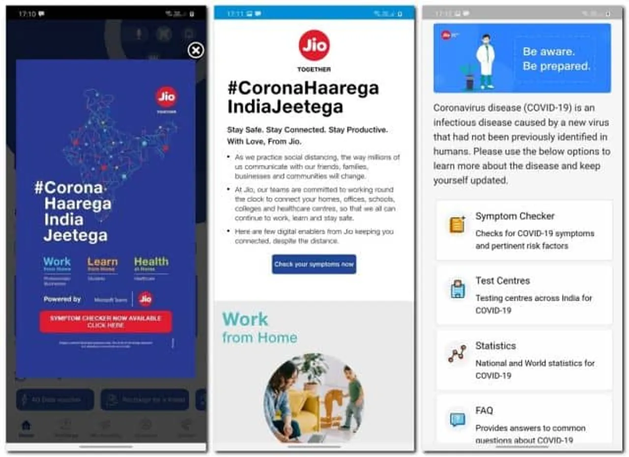 MyJioApp has a coronavirus tool to test at home