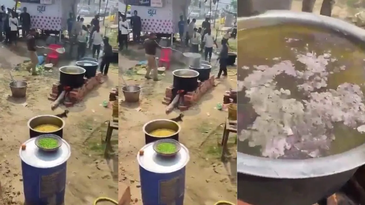 खाने में मिट्टी फेंकता दरोगा