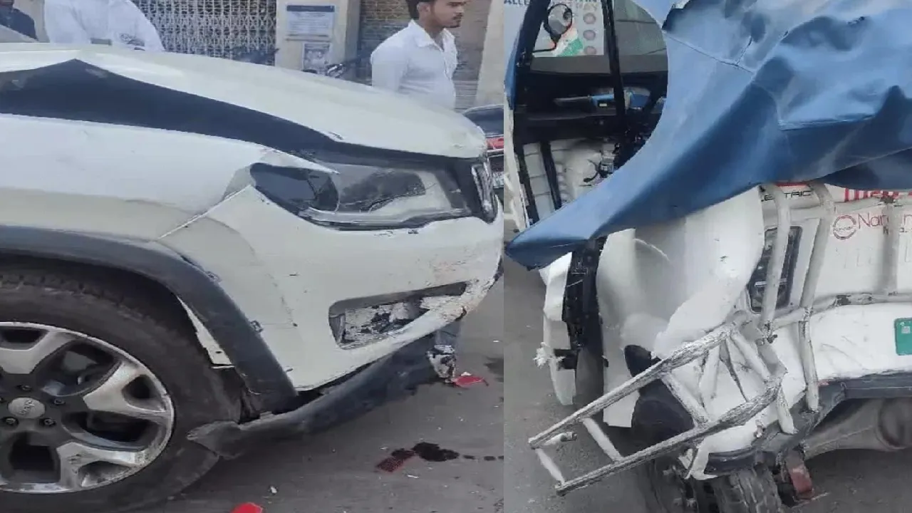 Collision between car and e rickshaw