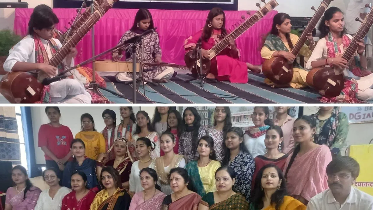  रंगारंग कार्यक्रम प्रस्तुत करतीं छात्राएं (ऊपर)और कार्यक्रम में मौजूद लोग (नीचे)।
