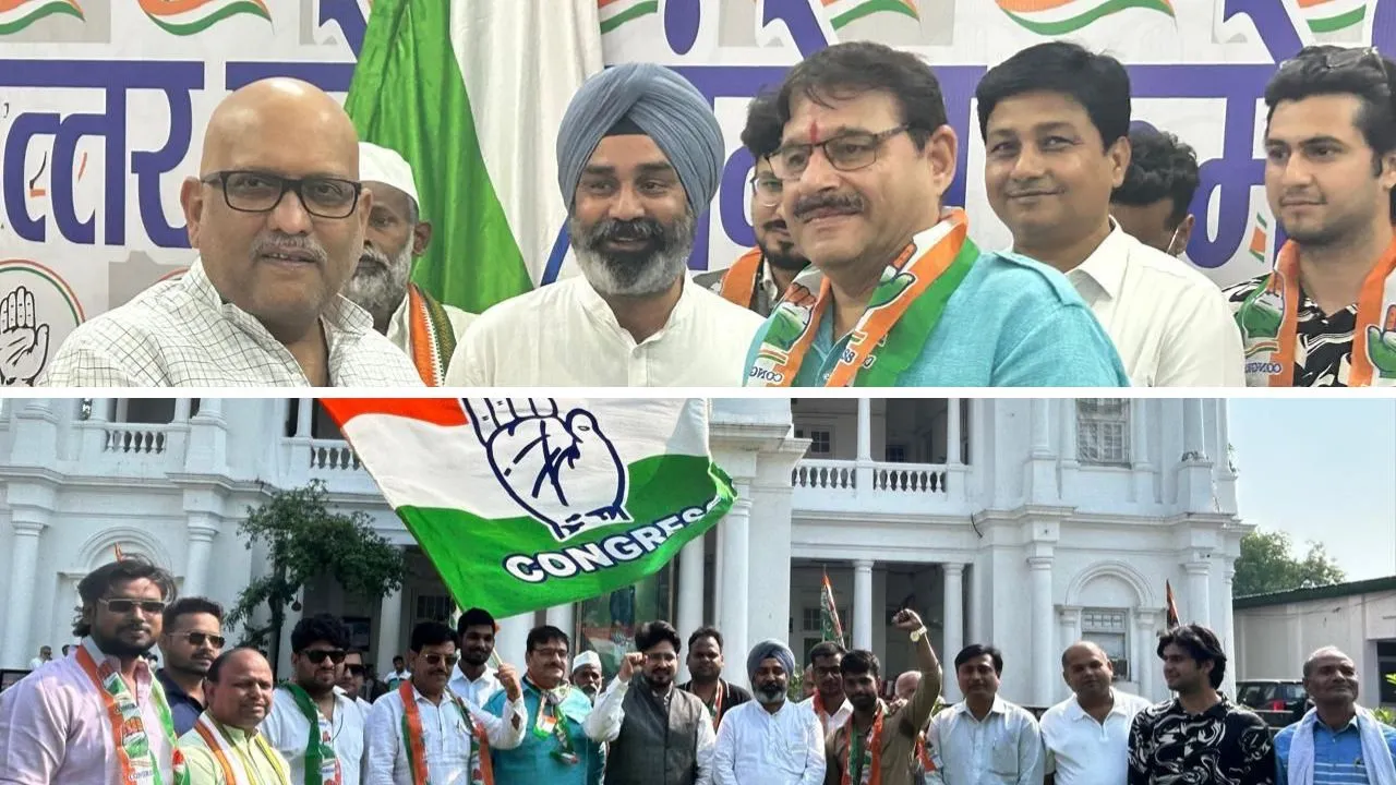 कानपुर के अधिवक्ताओं को कांग्रेस की सदस्यता दिलाते प्रदेश अध्यक्ष अजय राय (ऊपर) और कांग्रेस में शामिल हुए कानपुर के लोग (नीचे)।