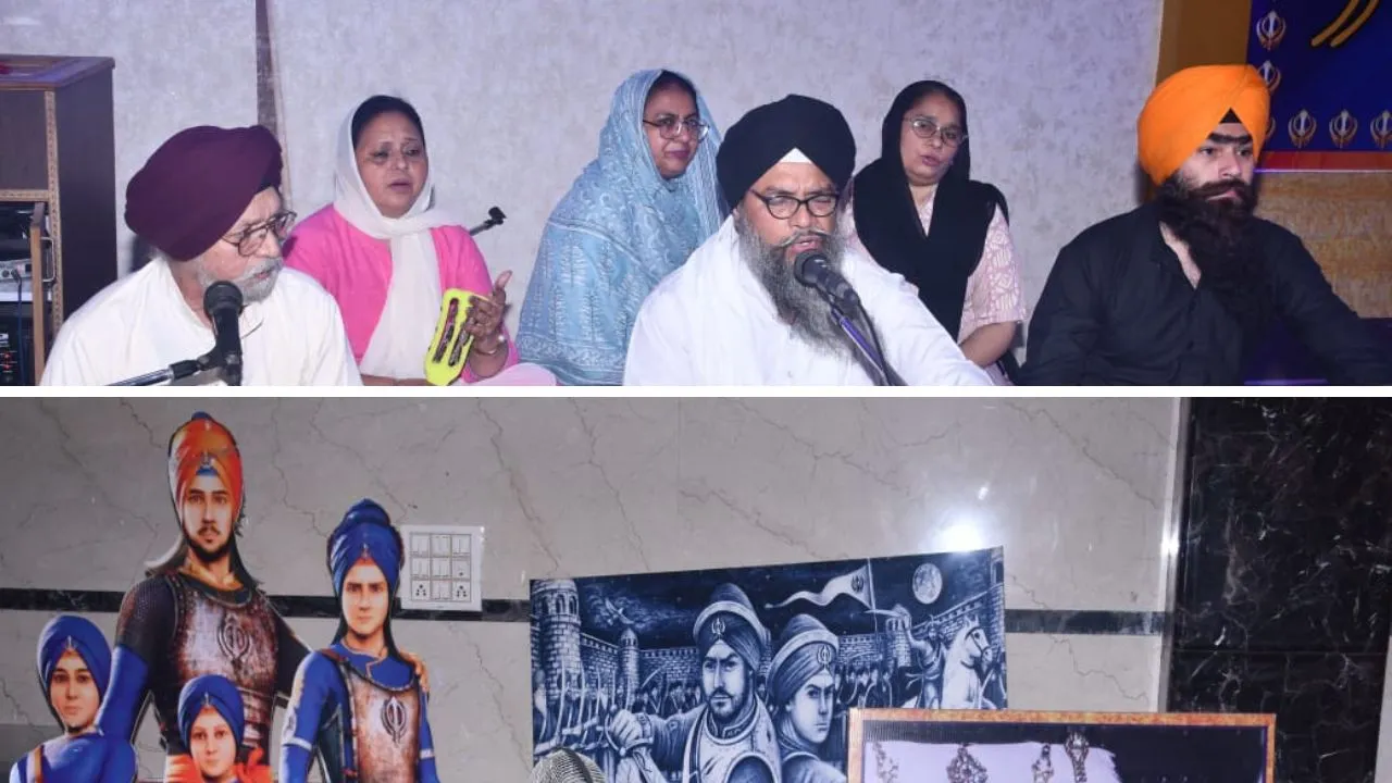 शबद कीर्तन से संगत को निहाल करते संत और सजाया गया गुरुद्वारा। 
