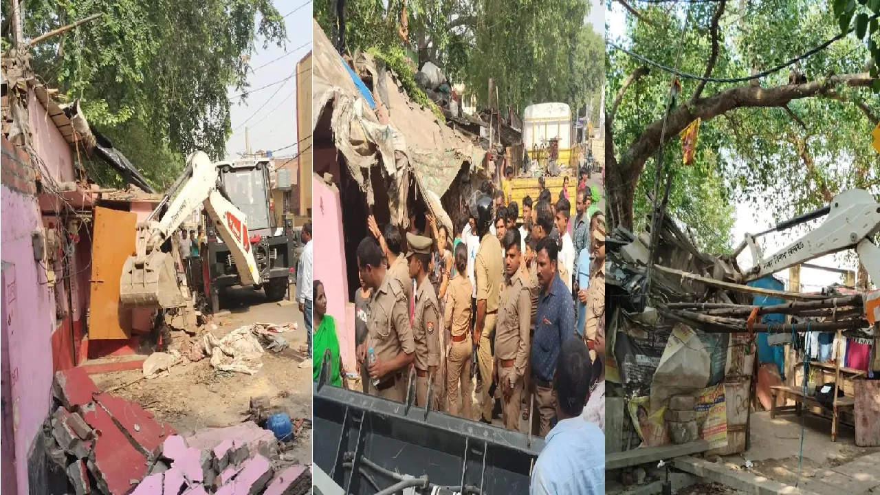 Lucknow Municipal corporation bulldozer action Tilak Nagar 
