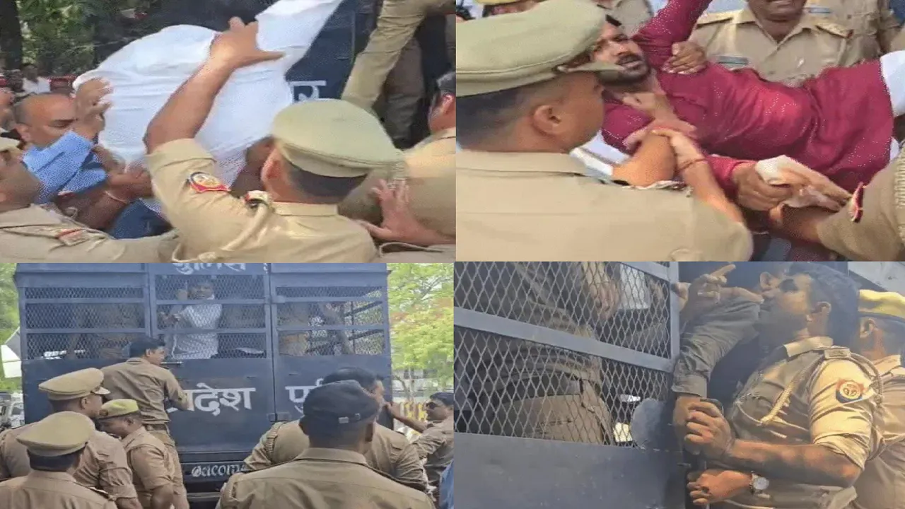 AAP protests against ban Phule film