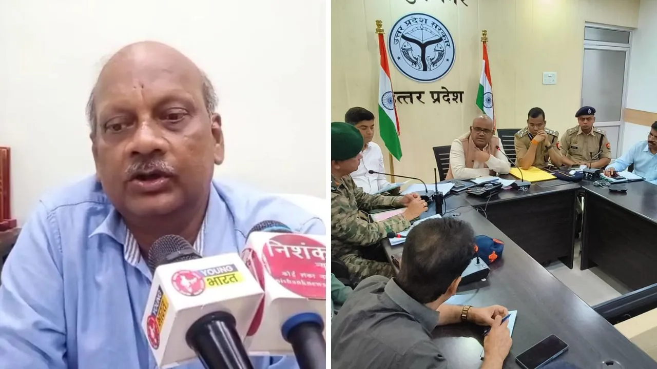 माँक ड्रिल की तैयारियां बताते सिविल डिफेंस कानपुर के डिप्टी कंट्रोलर शिवराज सिंह और कलेक्ट्रेट में बैठक करते सेना, पुलिस व प्रशासन के अधिकारी। 