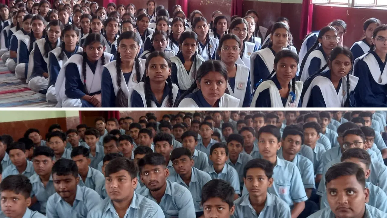 कार्यशाला में मौजूद स्कूली बच्चे। 