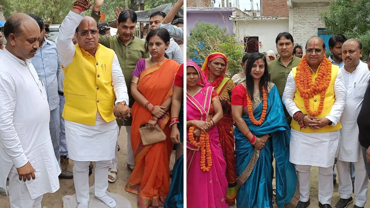 पूजन करते विधायक सुरेंद्र मैथानी। इस मौके पर लोगों ने फूल मालाओं से किया उनका स्वागत। 