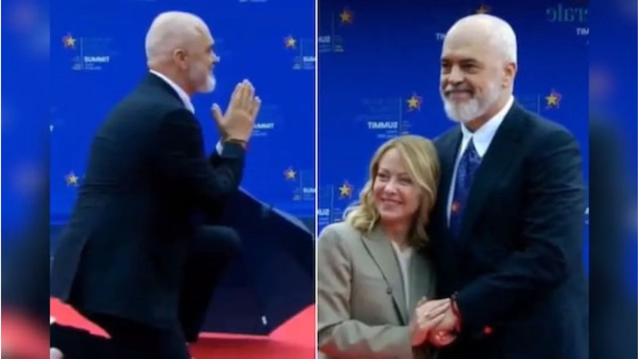Georgia Maloney's unique welcome, Albania's PM sits on his knees, video goes viral