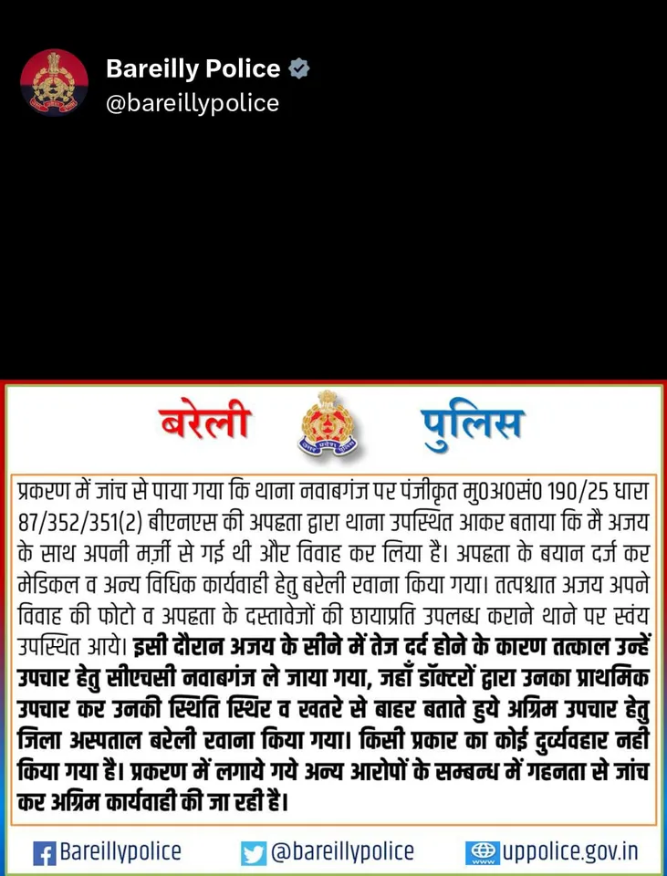 बरेली पुलिस की रिपोर्ट 