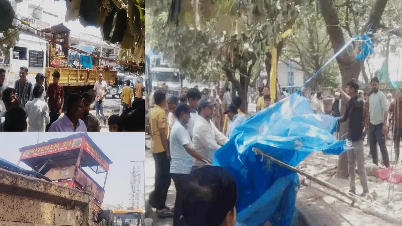 Nagar Nigam bulldozer ran illegal shops